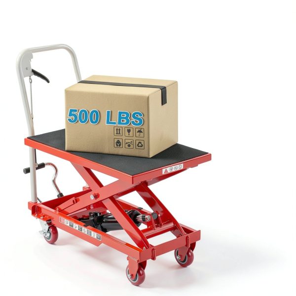 Heavy Duty Hydraulic Lift Table Cart 500LB Capacity by Garvee Red-1