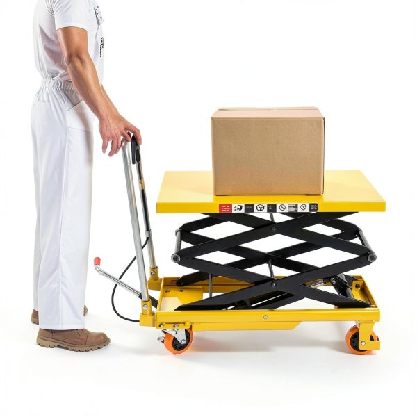 770LBS Hydraulic Lift Table Cart GOSHET 51in Height Yellow 4 Wheel-1
