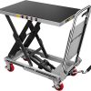 Hydraulic Lift Table Cart, 500lbs Capacity, 28.5" Lifting Height, Single Scissor Lift with Non-Slip Pad & Safety Guard Foldable Handle for Material Handling and Transportation, Gray-0