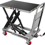 Hydraulic Lift Table Cart, 500lbs Capacity, 28.5" Lifting Height, Single Scissor Lift with Non-Slip Pad & Safety Guard Foldable Handle for Material Handling and Transportation, Gray-0