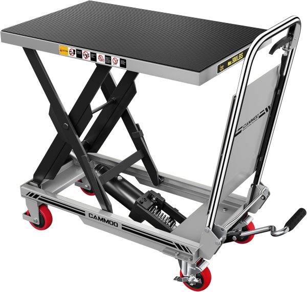 Hydraulic Lift Table Cart, 500lbs Capacity, 28.5" Lifting Height, Single Scissor Lift with Non-Slip Pad & Safety Guard Foldable Handle for Material Handling and Transportation, Gray-0