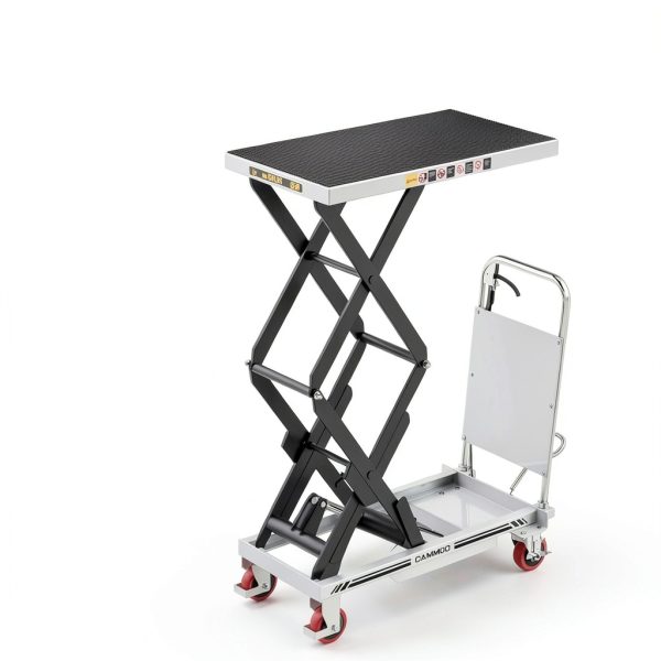 Hydraulic Lift Table Cart, 330lbs Capacity 49.6" Lifting Height, Double Scissor Lift Table with Non-Slip Pad & Safety Guard for Material Handling & Transportation, Gray-6