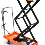 Garvee Manual Hydraulic Scissor Lift Table, 330lbs Capacity Double Scissor Industrial Cart with 4 Wheels, Anti-Slip Platform, 50" Max Height Adjustable Mobile Elevating Cart, Orange-0
