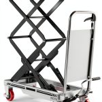 Hydraulic Lift Table Cart, 330lbs Capacity 49.6" Lifting Height, Double Scissor Lift Table with Non-Slip Pad & Safety Guard for Material Handling & Transportation, Gray-0