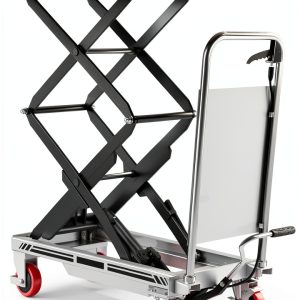 Hydraulic Lift Table Cart, 330lbs Capacity 49.6" Lifting Height, Double Scissor Lift Table with Non-Slip Pad & Safety Guard for Material Handling & Transportation, Gray-0
