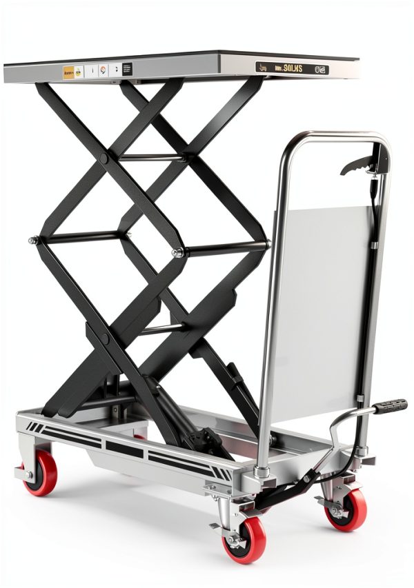Hydraulic Lift Table Cart, 330lbs Capacity 49.6" Lifting Height, Double Scissor Lift Table with Non-Slip Pad & Safety Guard for Material Handling & Transportation, Gray-0