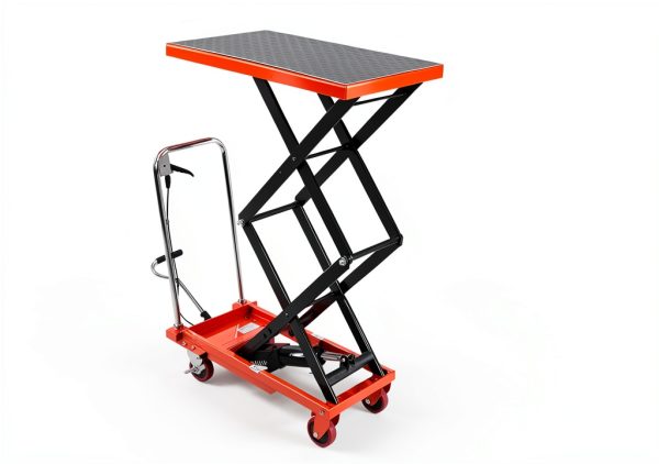 Garvee Manual Hydraulic Scissor Lift Table, 330lbs Capacity Double Scissor Industrial Cart with 4 Wheels, Anti-Slip Platform, 50" Max Height Adjustable Mobile Elevating Cart, Orange-6