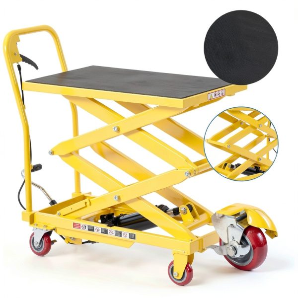 Heavy Duty Hydraulic Lift Table 770LB Double Scissor Yellow Garvee-2