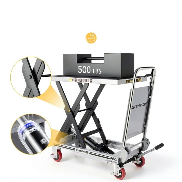 Hydraulic Lift Table Cart, 500lbs Capacity, 28.5" Lifting Height, Single Scissor Lift with Non-Slip Pad & Safety Guard Foldable Handle for Material Handling and Transportation, Gray-3