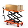 Garvee Manual Hydraulic Scissor Lift Table, 330lbs Capacity Double Scissor Industrial Cart with 4 Wheels, Anti-Slip Platform, 50" Max Height Adjustable Mobile Elevating Cart, Orange-1