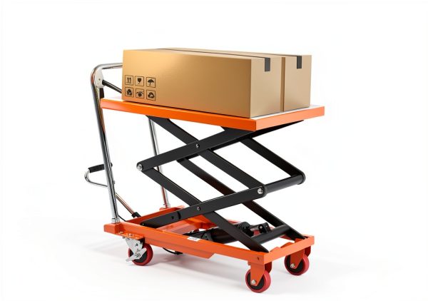 Garvee Manual Hydraulic Scissor Lift Table, 330lbs Capacity Double Scissor Industrial Cart with 4 Wheels, Anti-Slip Platform, 50" Max Height Adjustable Mobile Elevating Cart, Orange-1