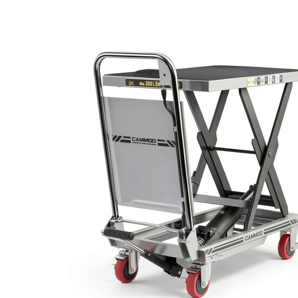 Hydraulic Lift Table Cart, 500lbs Capacity, 28.5" Lifting Height, Single Scissor Lift with Non-Slip Pad & Safety Guard Foldable Handle for Material Handling and Transportation, Gray-5