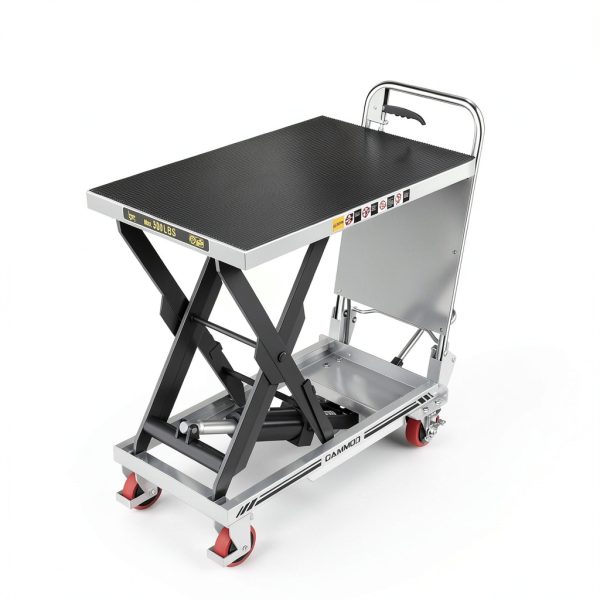 Hydraulic Lift Table Cart, 500lbs Capacity, 28.5" Lifting Height, Single Scissor Lift with Non-Slip Pad & Safety Guard Foldable Handle for Material Handling and Transportation, Gray-7