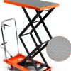 Garvee Manual Hydraulic Scissor Lift Table, 330lbs Capacity Double Scissor Industrial Cart with 4 Wheels, Anti-Slip Platform, 50" Max Height Adjustable Mobile Elevating Cart, Orange-2