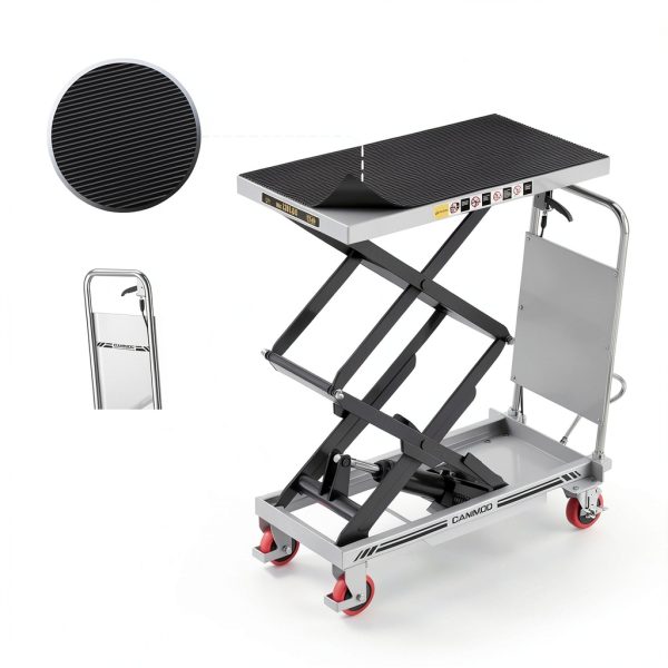 Hydraulic Lift Table Cart, 330lbs Capacity 49.6" Lifting Height, Double Scissor Lift Table with Non-Slip Pad & Safety Guard for Material Handling & Transportation, Gray-4