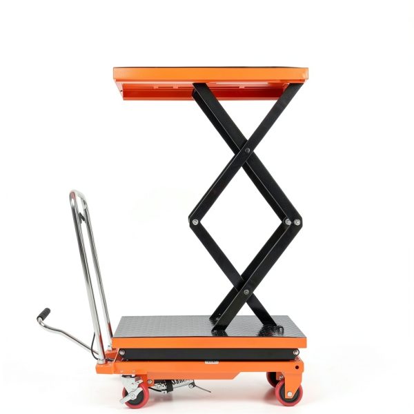 Garvee Manual Hydraulic Scissor Lift Table, 330lbs Capacity Double Scissor Industrial Cart with 4 Wheels, Anti-Slip Platform, 50" Max Height Adjustable Mobile Elevating Cart, Orange-4