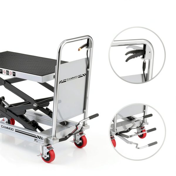 Hydraulic Lift Table Cart, 330lbs Capacity 49.6" Lifting Height, Double Scissor Lift Table with Non-Slip Pad & Safety Guard for Material Handling & Transportation, Gray-3